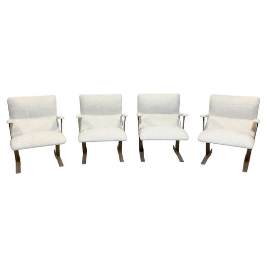 Mid-Century Modern Pair of Italian Armchairs, White Bouclette Fabric, 1970s - Sold per pair