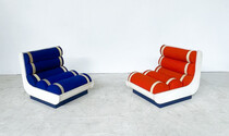 Mid-Century Modern Pair of Italian Red and Blue Armchairs, 1960s - Original Upholstery