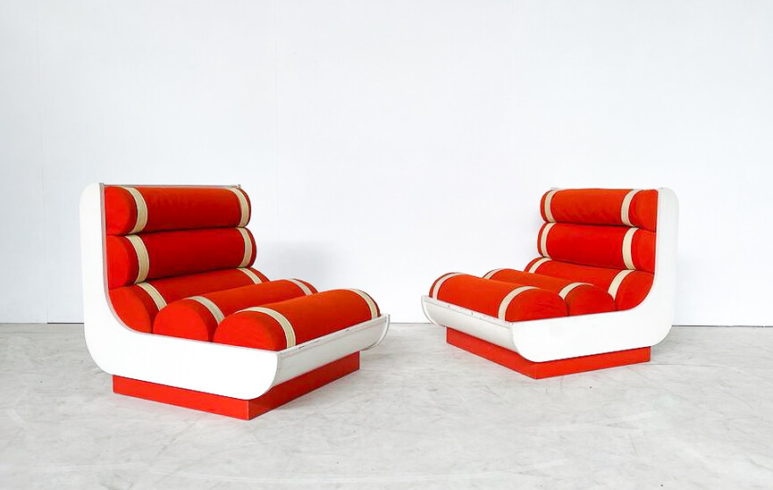 Mid-Century Modern Pair of Italian Red Armchairs, 1960s - Orignal Upholstery