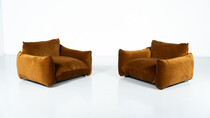 Mid-Century Modern Pair of Marenco Armchairs by Mario Marenco- New Velvet Upholstery