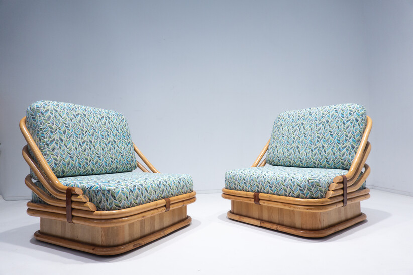 Mid-Century Modern Pair of Rattan Armchairs by Vivai Del Sud, 1970s
