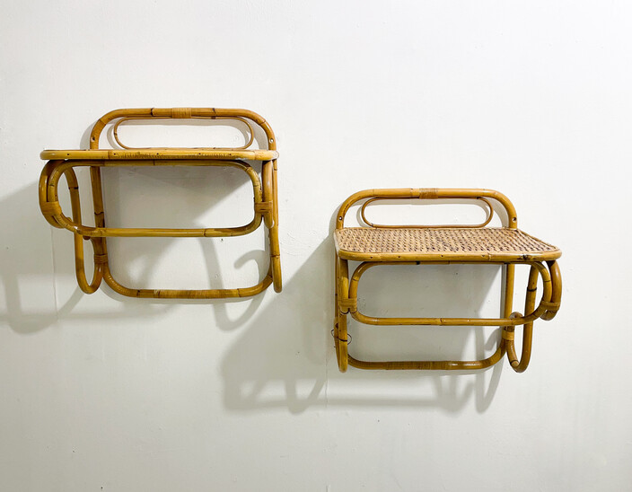 Mid-Century Modern Pair of Rattan Shelves, 1960S