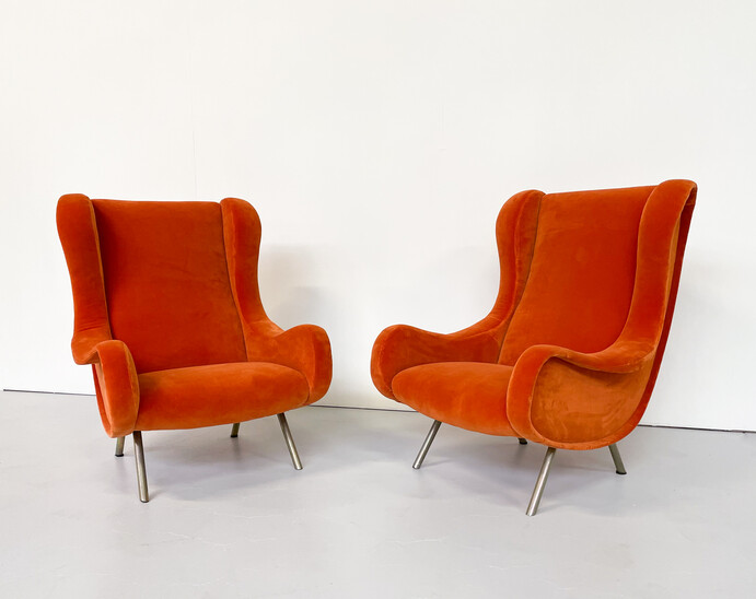 Mid-Century Modern Pair of Senior Armchairs by Marco Zanuso for Arlfex, Italy,1950s - New Upholstery