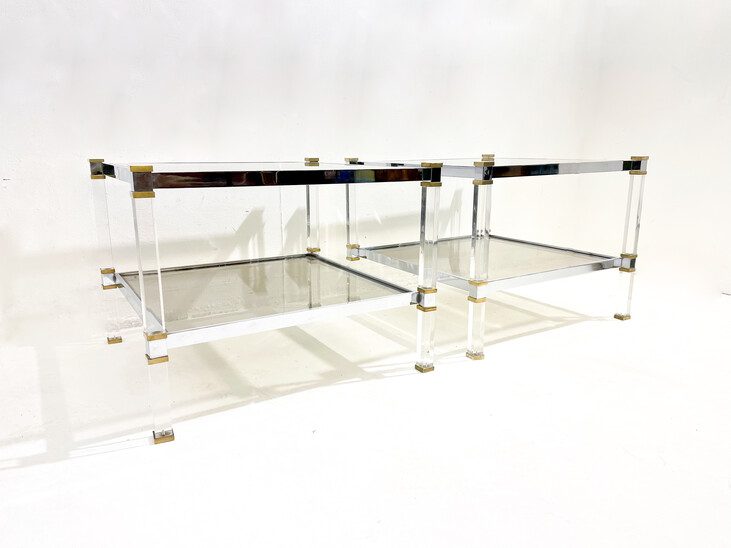 Mid-Century Modern Pair of Side table, Chrome Brass and Glass, 1970s