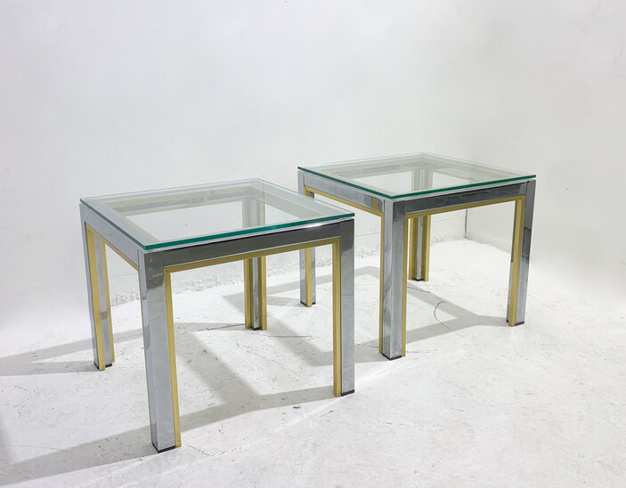 Mid-Century Modern Pair of Side Tables, Metal and Glass, Italy, 1970s