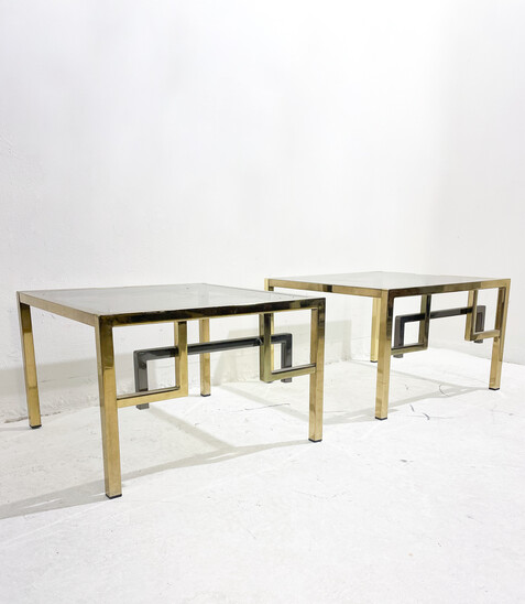Mid-Century Modern Pair of Side Tables, Metal and Glass, Italy, 1970s