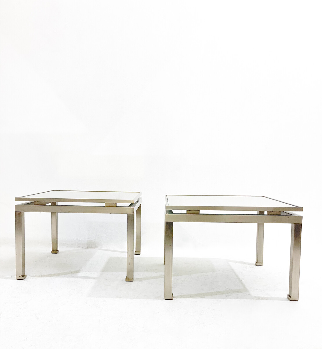 Mid-Century Modern Pair of Side Tables, Metal and Glass, Italy, 1970s