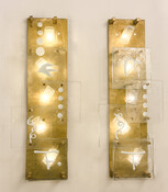 Mid-Century Modern Pair of Wall Lights,  Glass and Brass, Italy