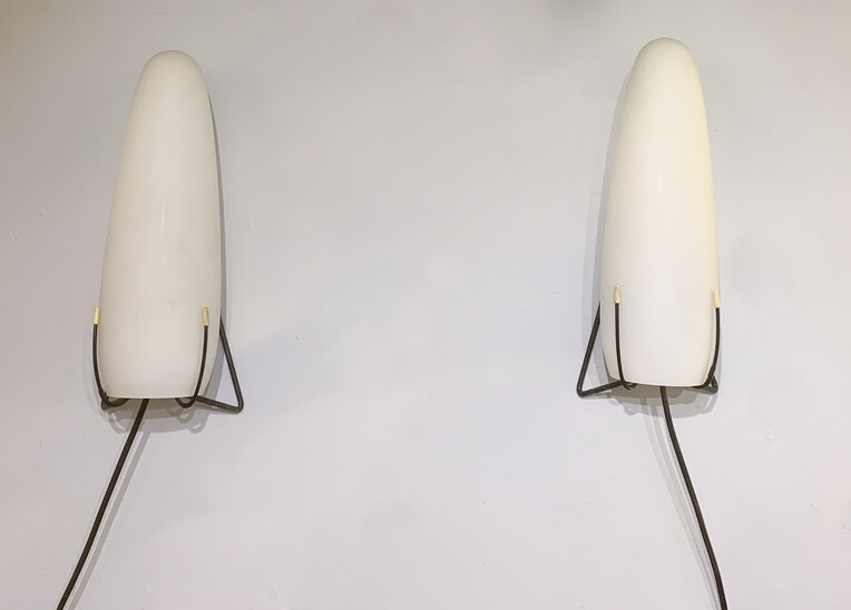 Mid-Century Modern Pair of Wall Scones, Opaline, 1950s