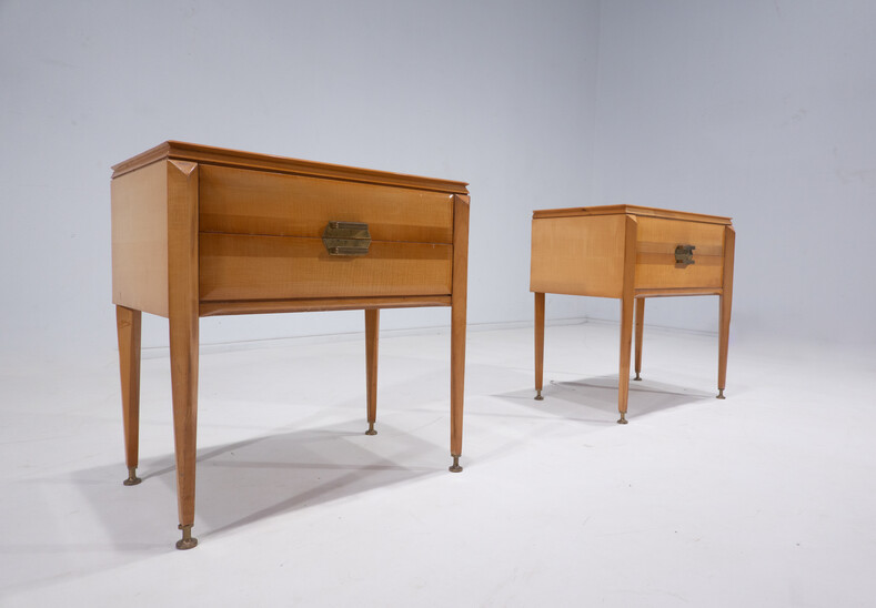 Mid-Century Modern Pair of Wooden Nightstands, Italy, 1960s