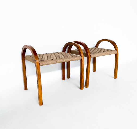 Mid-Century Modern Pair of Wooden Stools