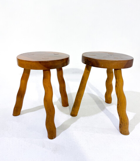 Mid-Century Modern Pair of Wooden Stools