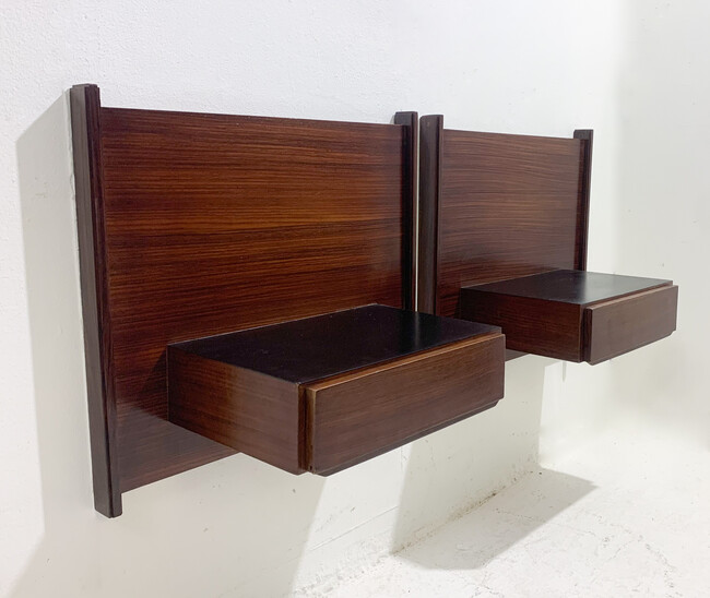 Mid-Century Modern Pair of Wooden Suspended Nighstands, 1960s