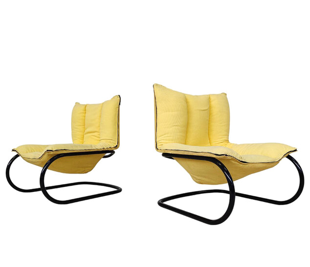 Mid-Century Modern Pair of Yellow Armchairs, Italy, 1970s - Original Fabric