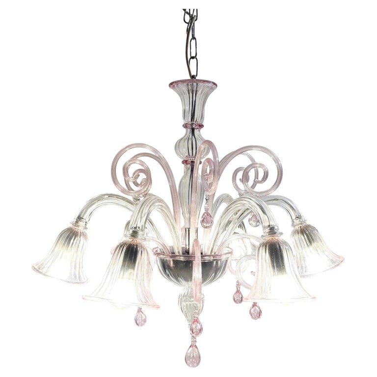 Mid-Century Modern Pink Chandelier, 1950s