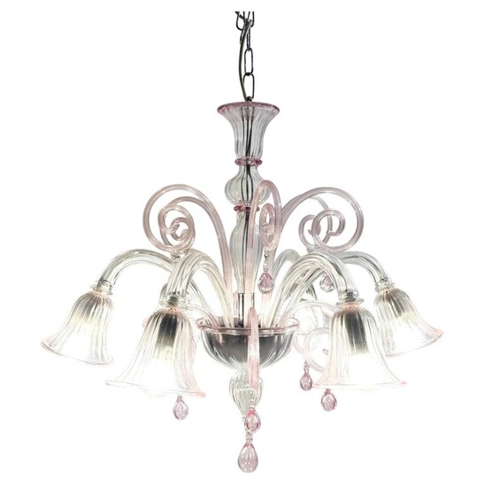 Mid-Century Modern Pink Chandelier, 1950s