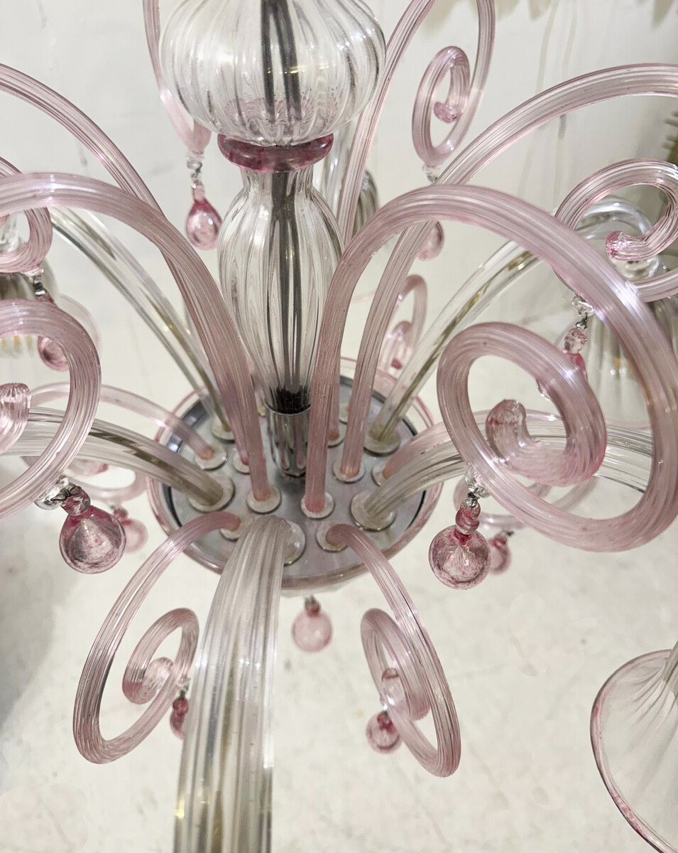 Mid-Century Modern Pink Chandelier, 1950s