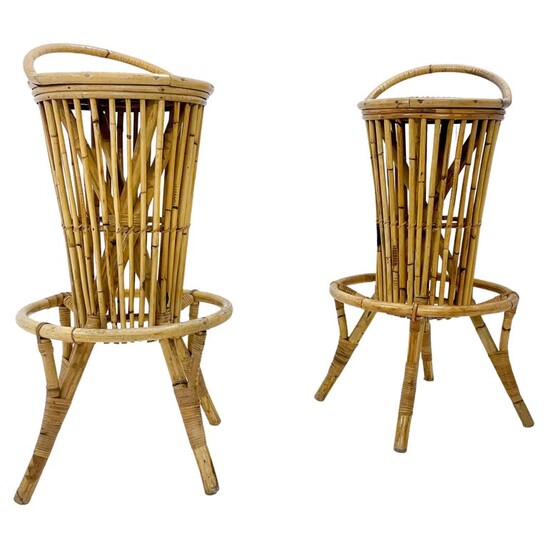 Mid-Century Modern Rattan Bar Stools, Italy, 1960s