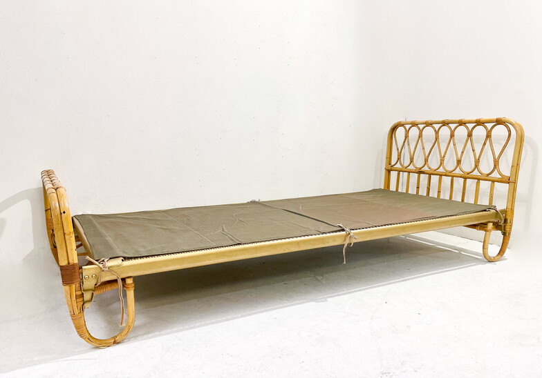 Mid-Century Modern Rattan Bed, Italy