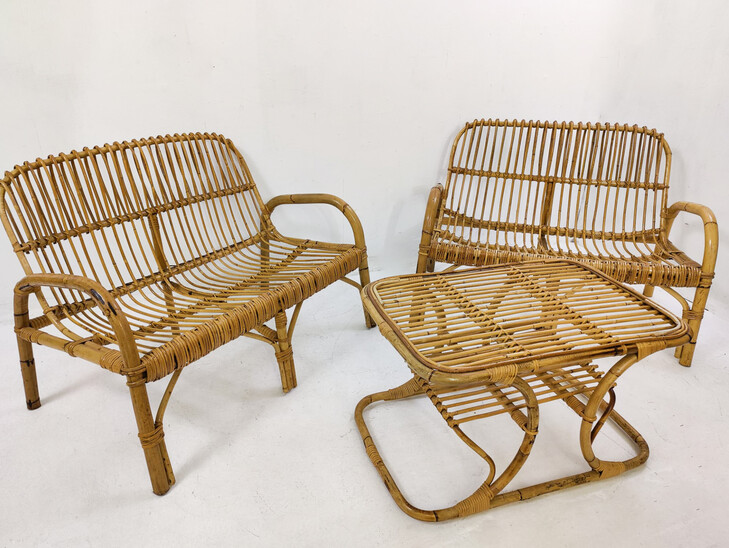 Mid-Century Modern Rattan Seating Set, 1970s