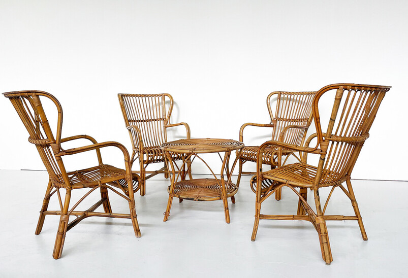 Mid-Century Modern Rattan Seating Set, Italy,1970s