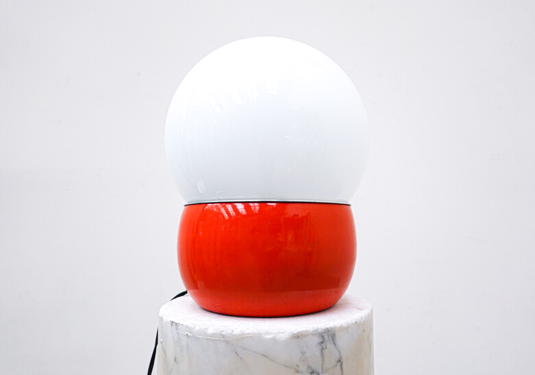 Mid-Century Modern Red Italian Desk Lamp, Metal and Glass, 1960s