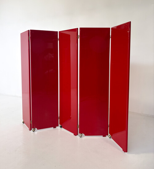 Mid-Century Modern Red Lacquered Room Divider, Italy, 1960s