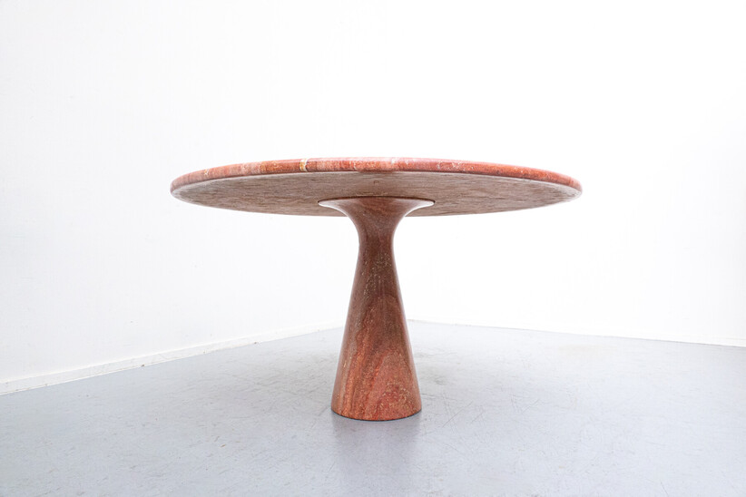Mid-Century Modern Red Travertine Dining Table by Angelo Mangiarotti, Italy, 1970s
