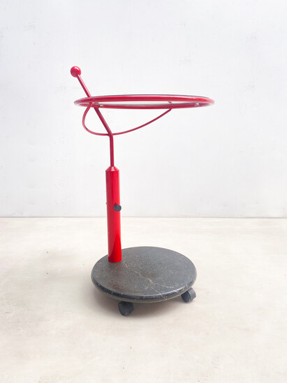Mid-Century Modern Red Trolley, Metal, Marble and Glass, 1950s