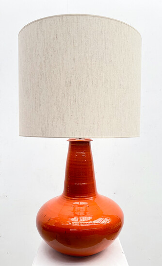 Mid-Century Modern Red/Orange Ceramic Table Lamp, Belgium,1960s