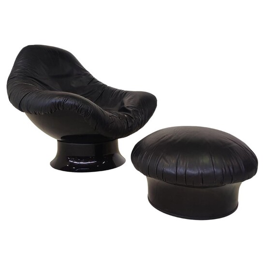 Mid-Century Modern Rodica Lounge Chair and Ottoman by Mario Brunu for Confort Italy, 1970s - vegan leather