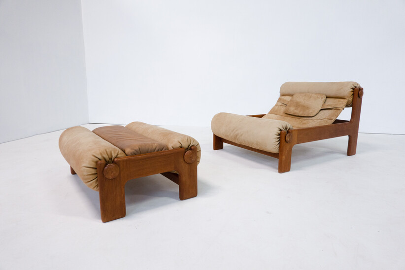 Mid-Century Modern Scandinavian Armchair and Ottoman, Original Upholstery, 1960s