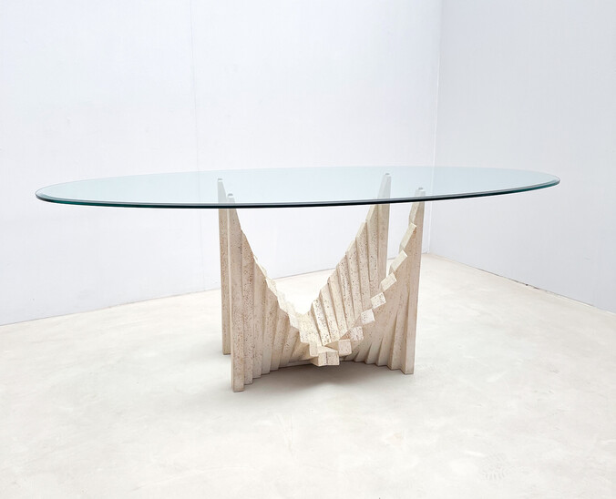 Mid-Century Modern Sculptural Travertine Dining Table, Italy, 1970s