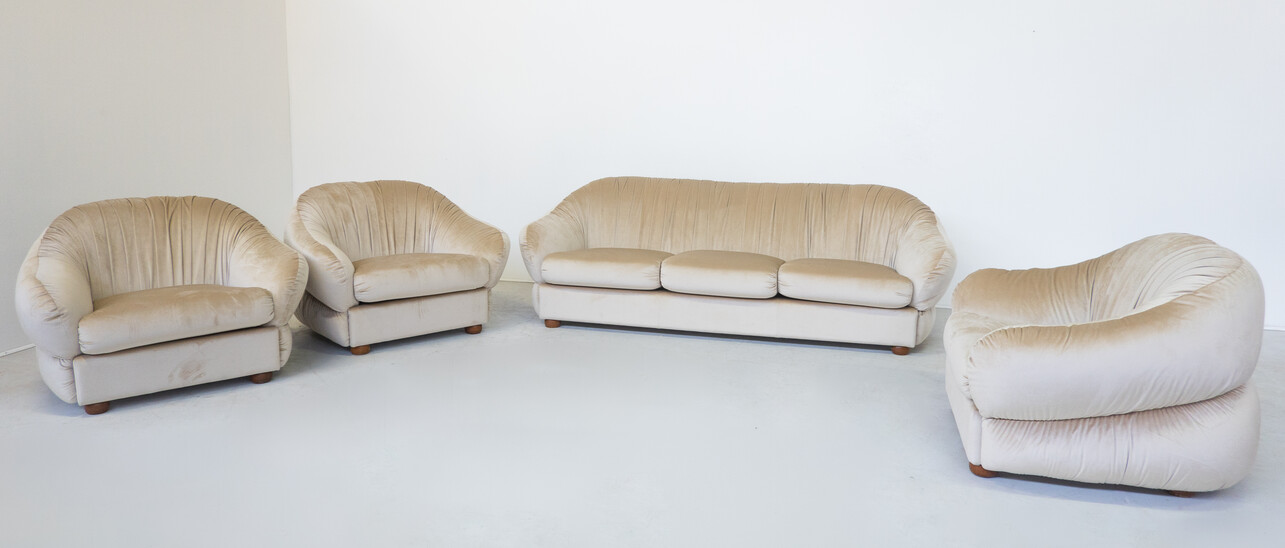 Mid-Century Modern Seating Set, Sofa and 3 Armchairs, Italy - New Upholstery