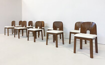 Mid-Century Modern Set of 10 Chairs, Wood and White boucle, Italy, 1960s