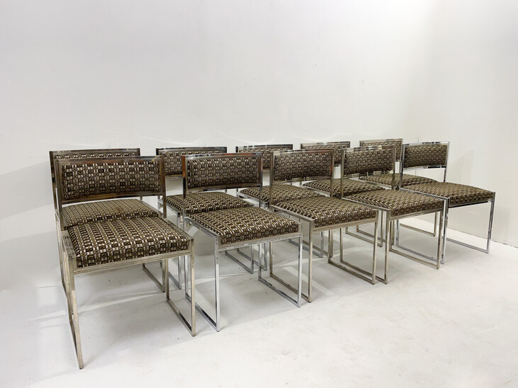 Mid-Century Modern Set of 10 Willy Rizzo Dining Chairs - 1970s