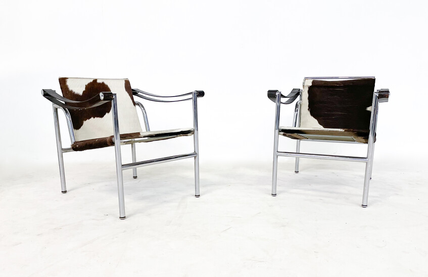 Mid-Century Modern Set of 2 LC1 Armchairs by Le Corbusier, Pierre Jeanneret, Charlotte Perriand, 1960s