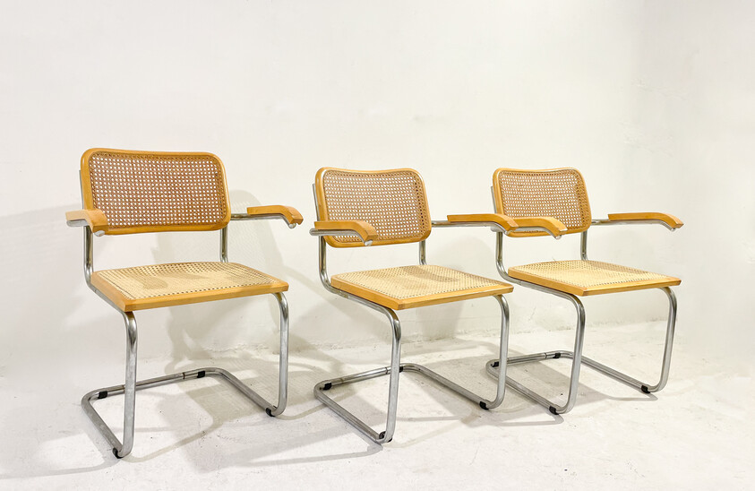 Mid-Century Modern Set of 3 Armchairs, Marcel Breuer,  Italy