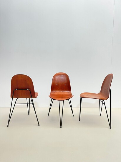 Mid-Century Modern Set of 3 Plywood Chairs, Italy, 1960s