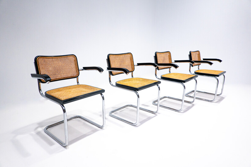 Mid-Century Modern Set of 4 Armchairs , Marcel Breuer Style, Italy