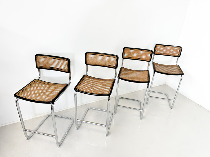 Mid-Century Modern Set of 4 Bar Stools, Marcel Breuer Style