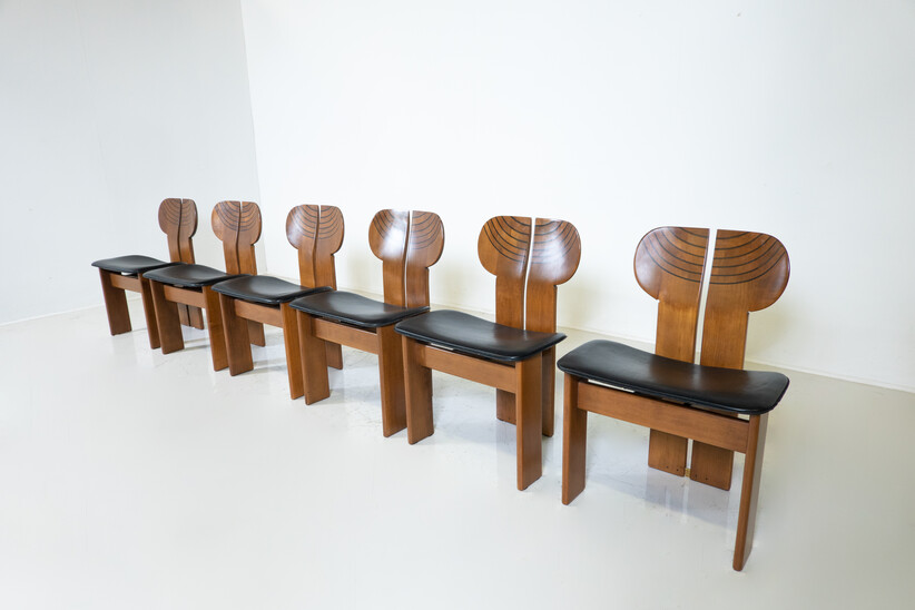 Mid-Century Modern Set of 6 Africa Chairs by Afra & Tobia Scarpa for Maxalto, 1970s