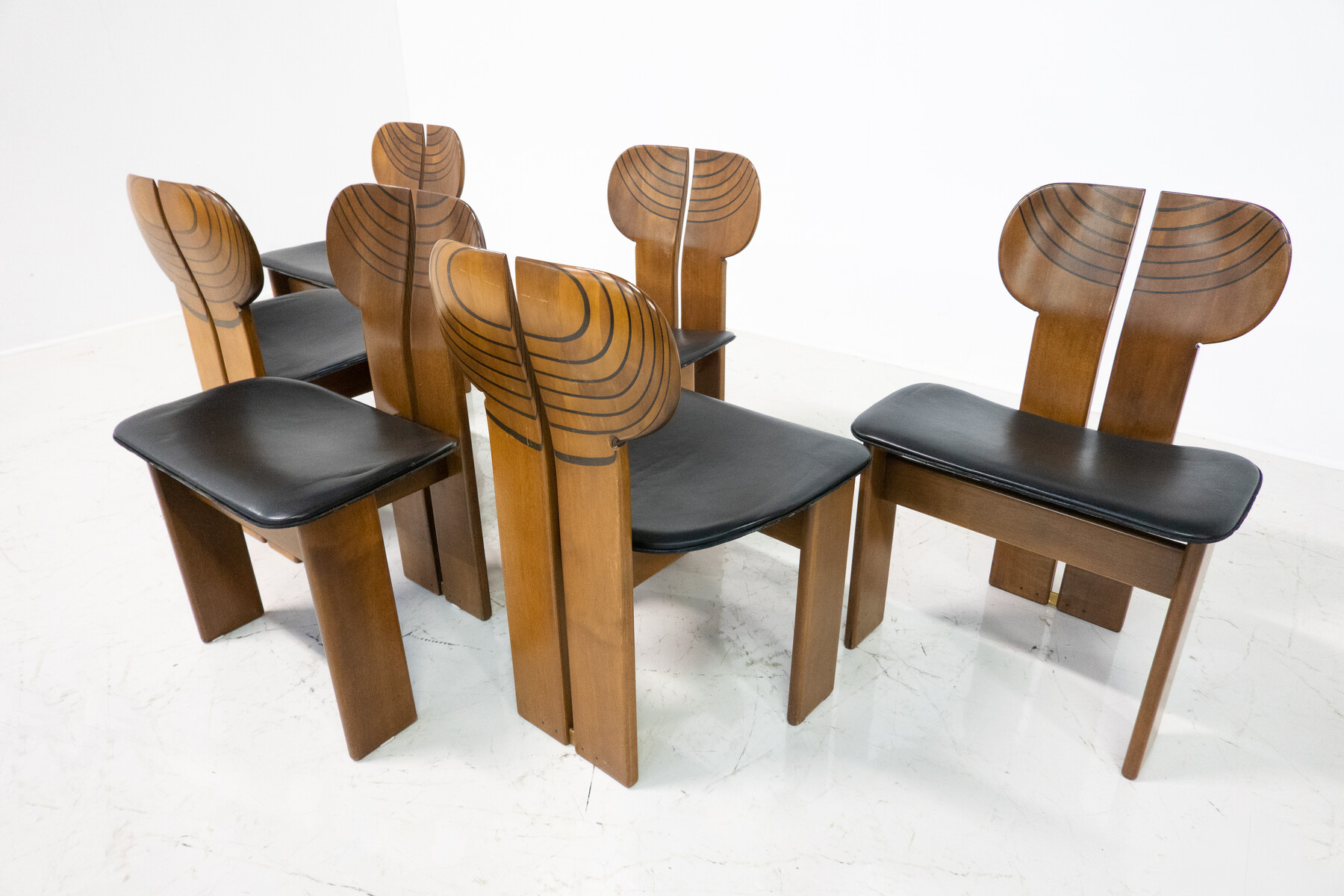 Mid-Century Modern Set of 6 Africa Chairs by Afra & Tobia Scarpa for Maxalto, 1970s