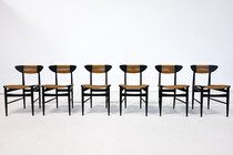 Mid-Century Modern Set of 6 Chairs by Hans Wegner, Black Wood and Rope, Denmark, 1950