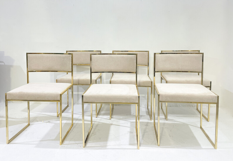 Mid-Century Modern Set of 6 Chairs, Willy Rizzo Style, Italy, 1970s