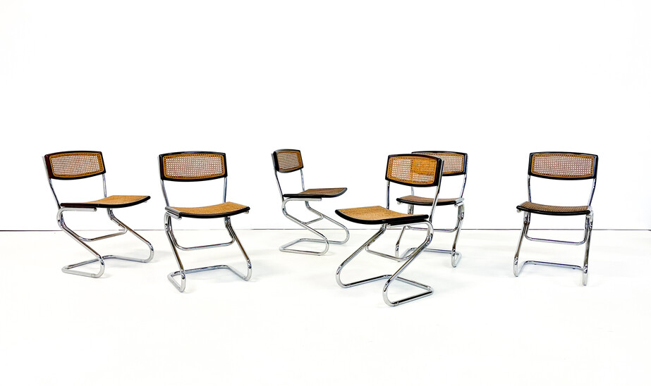 Mid-Century Modern Set of 6 Italian Cane Chairs, 1960s