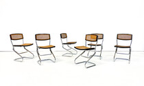 Mid-Century Modern Set of 6 Italian Cane Chairs, 1960s