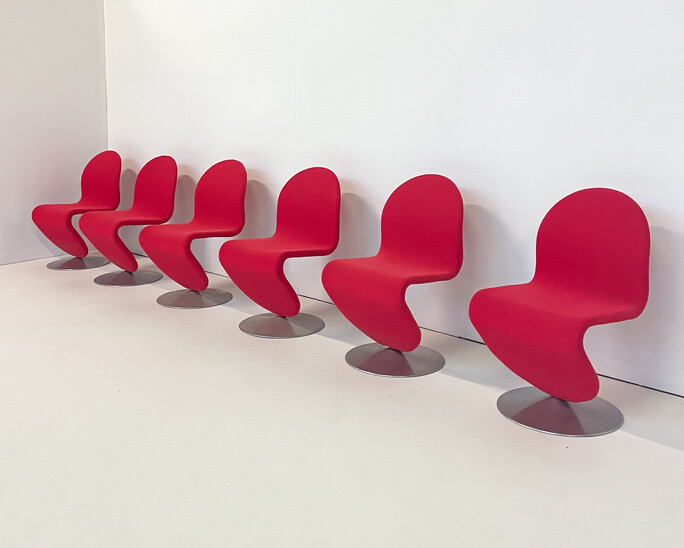 Mid-Century Modern Set of 6 Red System 123 Chairs by Verner Panton, Denmark,1973