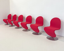 Mid-Century Modern Set of 6 Red System 123 Chairs by Verner Panton, Denmark,1973