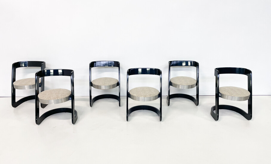 Mid-Century Modern Set of 6 Willy Rizzo Chairs for Mario Sabot, Italy, 1970s